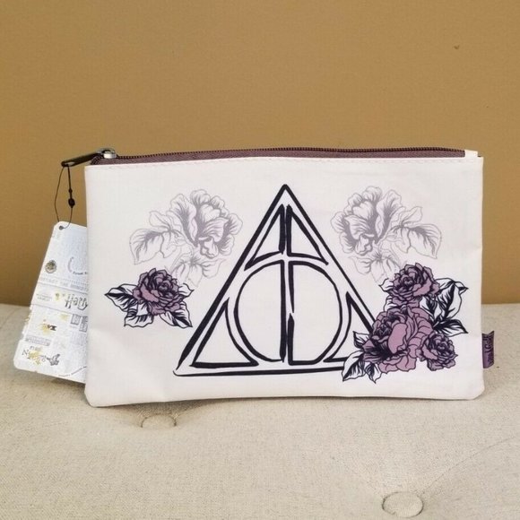 Loungefly Handbags - Loungefly Harry Potter Deathly Hallows Floral Makeup Pouch Cosmetics Bag NEW